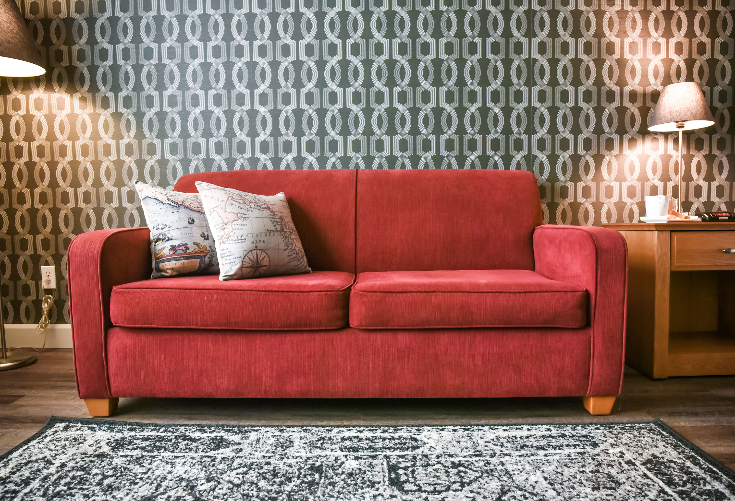 Deluxe King Room Red Couch